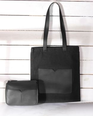 Elegant Black Tote Bag Set – Minimal Design with Matching Pouch - Image 2