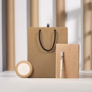 Premium Eco Gift Set – Kraft Paper Bag with Cork Notebook & Elegant Pen