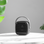 Portable Black Rubber Speaker with Powerful 3W Sound & Leather Handle 4