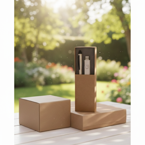 Eco-Friendly Office Gift Set – Elegant Pen with USB Drive in Premium Kraft Box