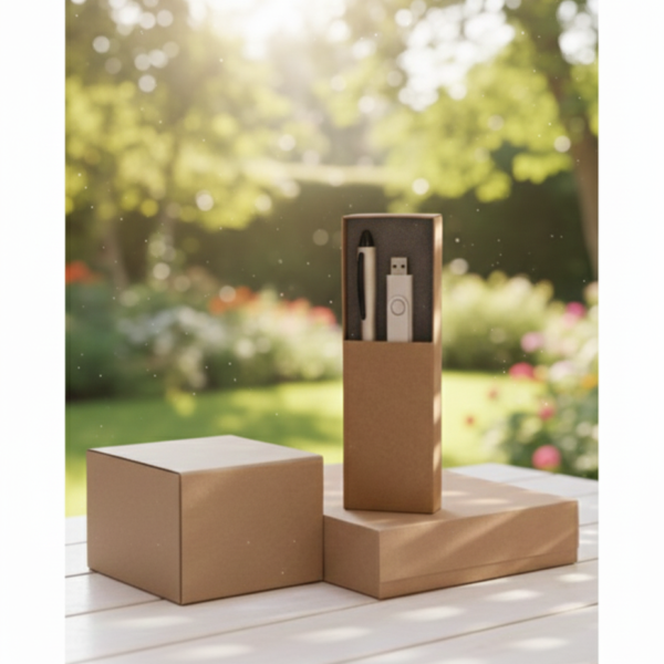 Eco-Friendly Office Gift Set – Elegant Pen with USB Drive in Premium Kraft Box
