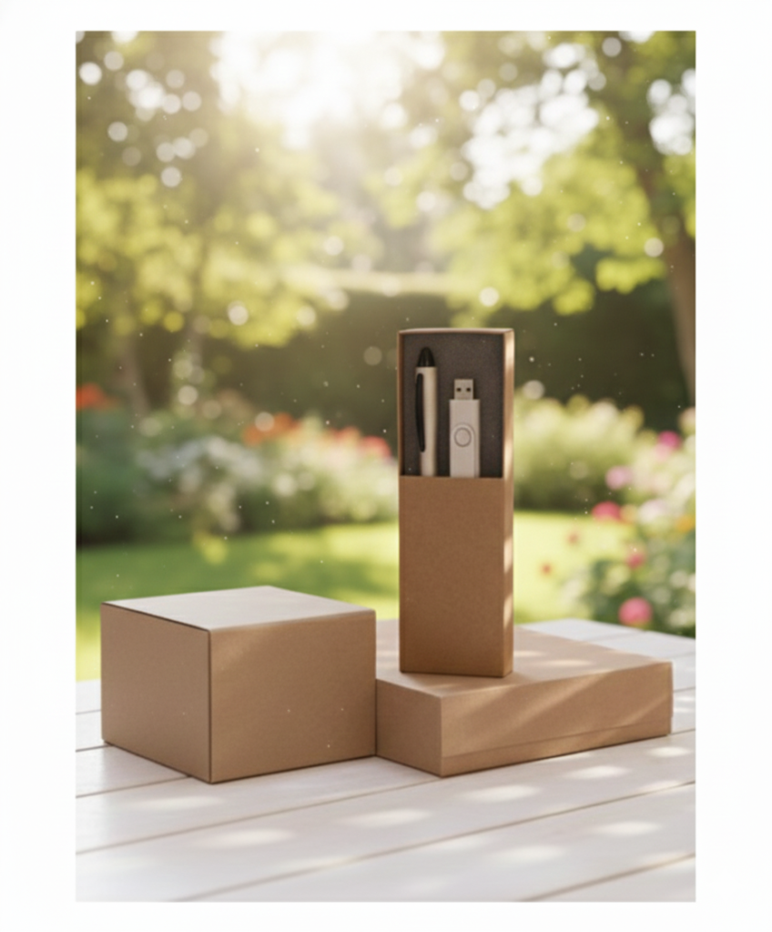 Eco-Friendly Office Gift Set – Elegant Pen with USB Drive in Premium Kraft Box