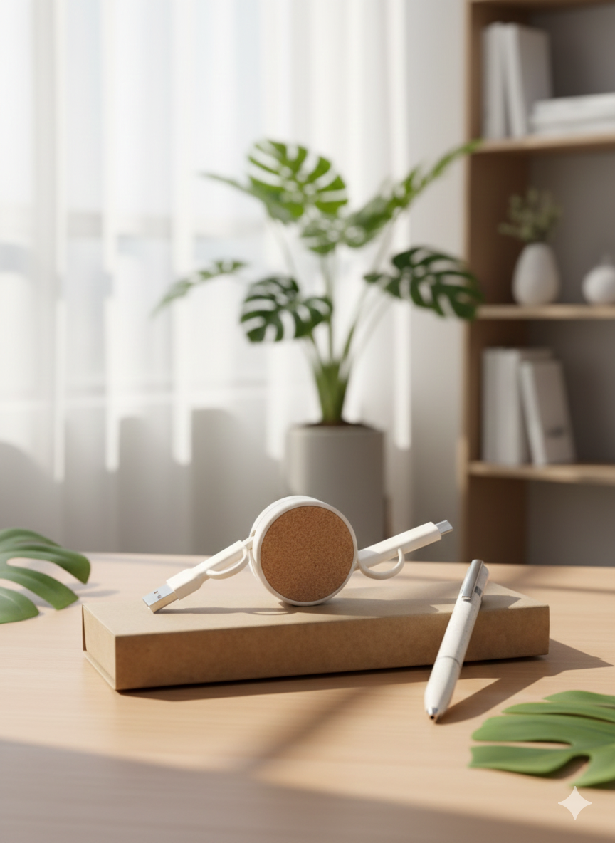 Eco Office Gift Set – Cork Notebook with Elegant Pen & 3-in-1 Multi-Use Charging Cable - Image 3