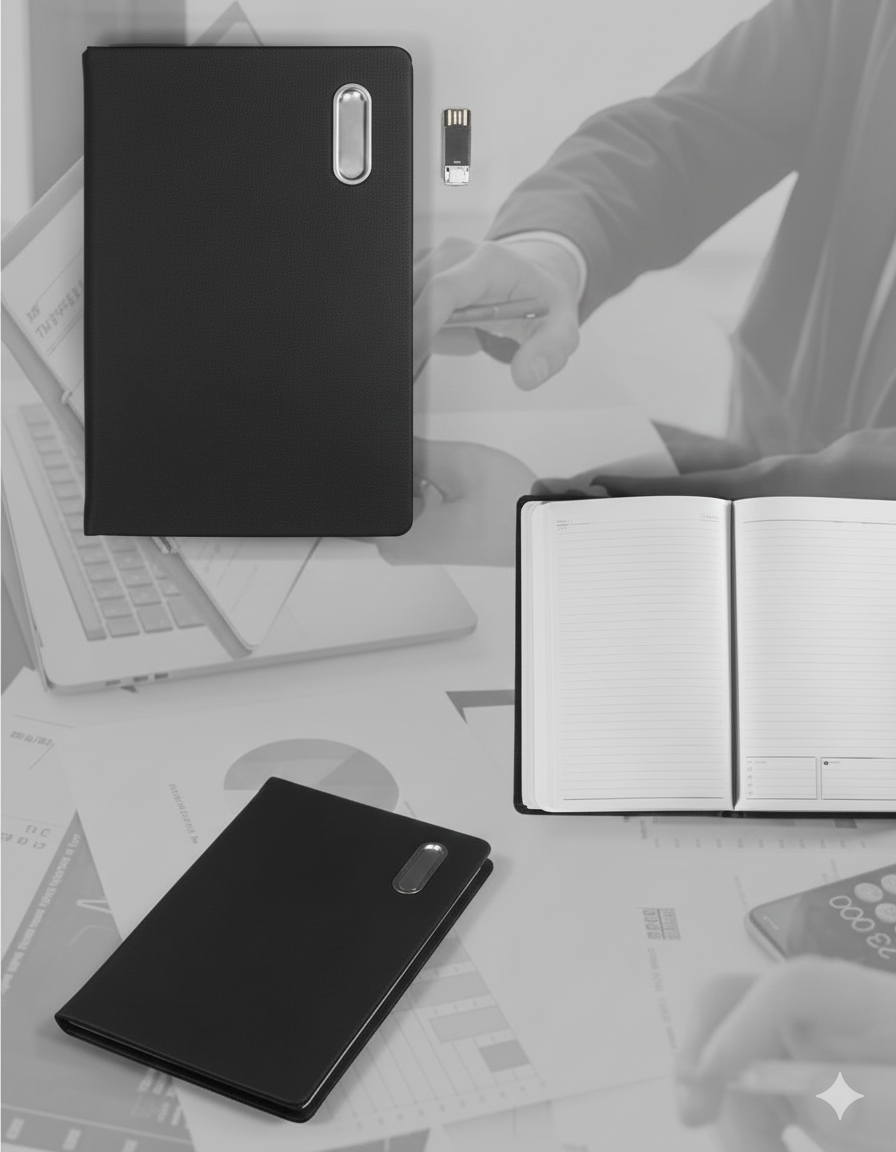 Premium A5 Notebook with Built-in 32GB Flash Drive – Textured Leather Design|CODE:UNB1