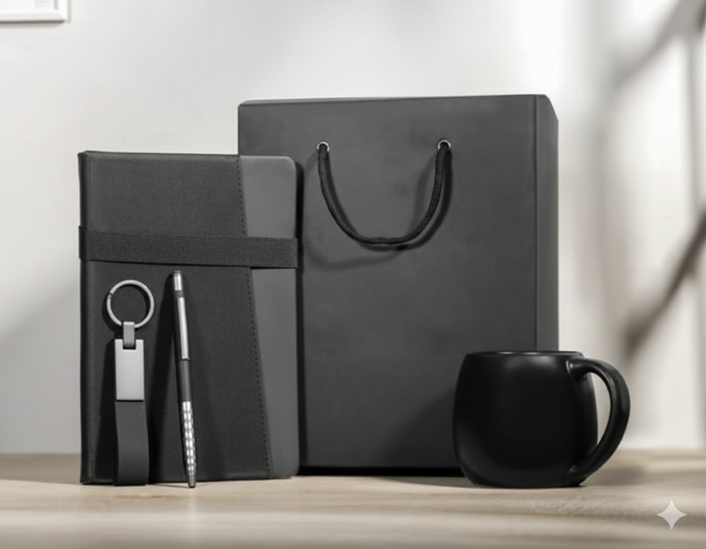 Black Executive Office Gift Set – Notebook, Pen, Keychain, Mug & Gift Bag