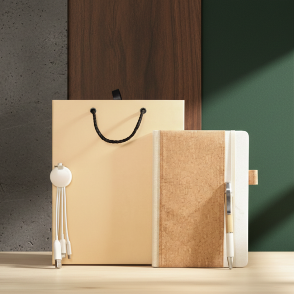 Premium Gift Set: Elegant Kraft Bag + Organic Notebook + Smart 3-in-1 Charging Cable