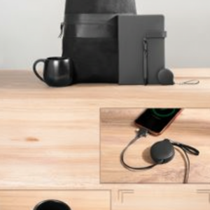 Essential Black Set – Drawstring Bag + Notebook + Mug + Fast Wireless Charger
