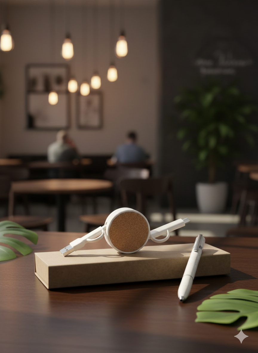 Eco Office Gift Set – Cork Notebook with Elegant Pen & 3-in-1 Multi-Use Charging Cable