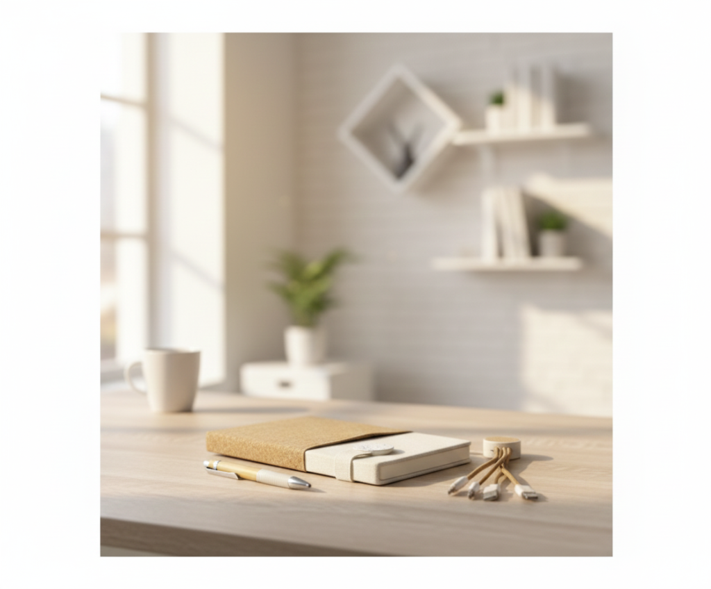 Premium Eco-Friendly Executive Gift Set – Cork & Fabric Notebook, Bamboo Pen, 3-in-1 Charging Cable