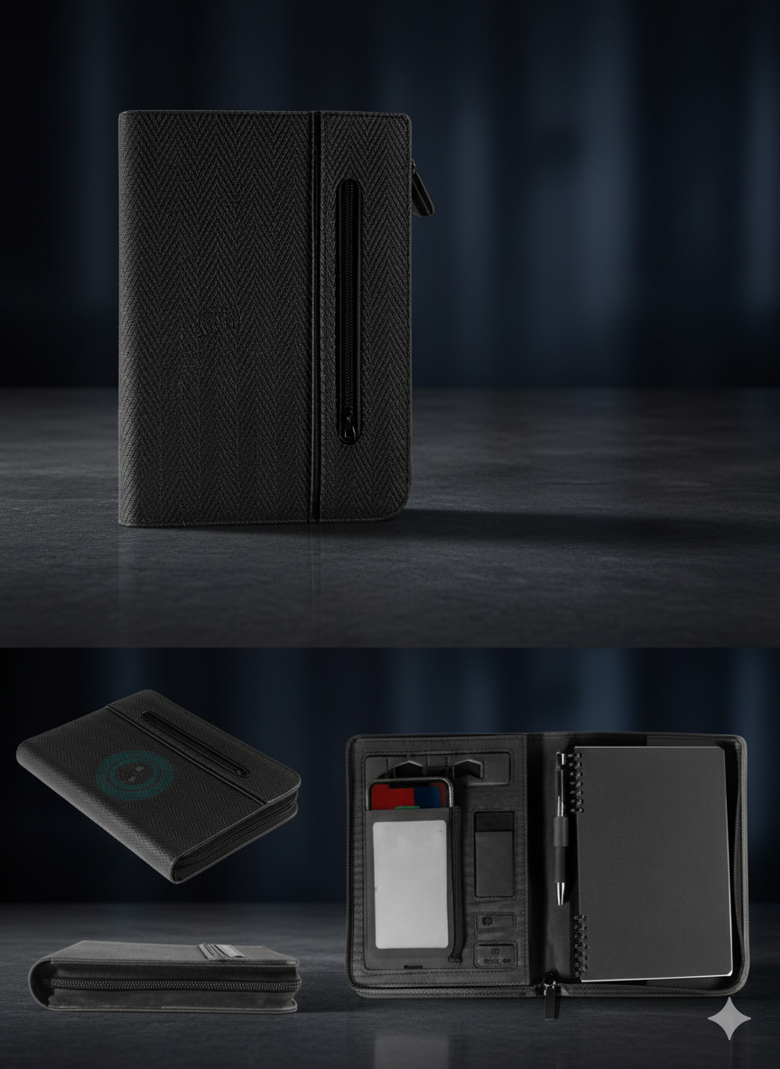 Premium Leather Organizer with Wireless Charger and Inner Pockets – A5 Notebook Included |CODE:PNB15N - Image 2