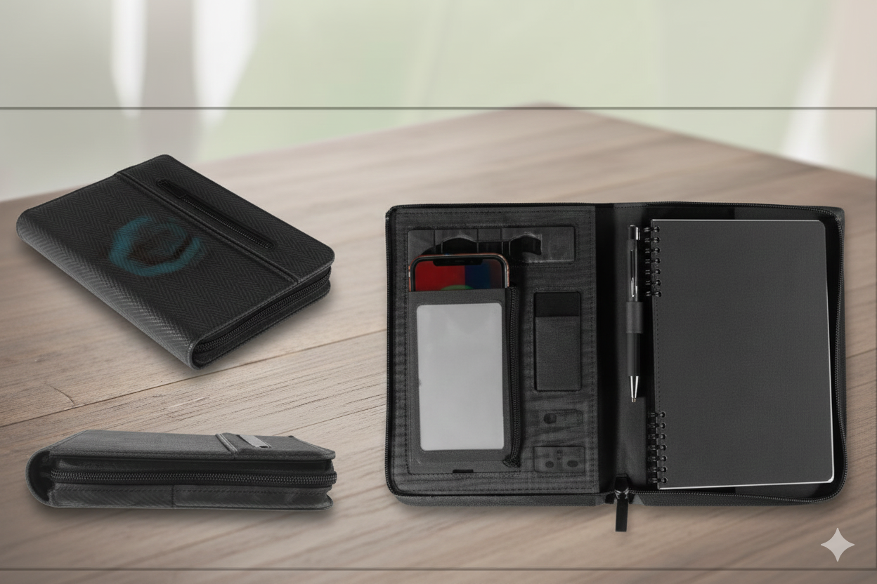 Premium Leather Organizer with Wireless Charger and Inner Pockets – A5 Notebook Included |CODE:PNB15N - Image 3