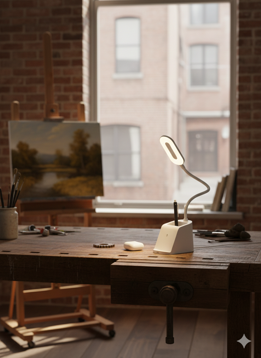 LED Smart Desk Set with 15W Wireless Charger & Adjustable Desk Lamp – Wheat Straw Material (WS-WCT23) - Image 5