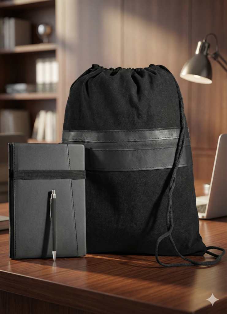 Premium Office Set – Drawstring Bag, Notebook &  Pen