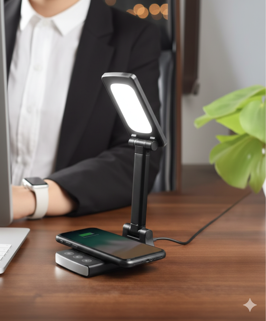 Foldable Smart Desk Set with LED Light & Multi Wireless Charging – 15W | code:WCT9