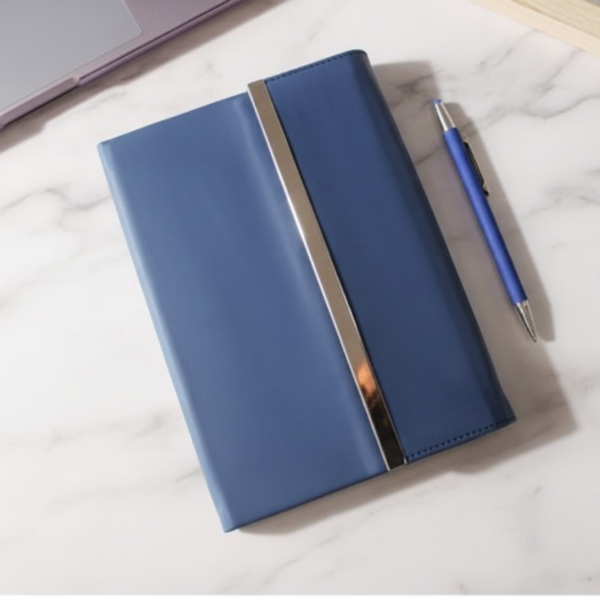 Premium Leather Notebook Gift Set with Blue Metal Pen and Gift Bag