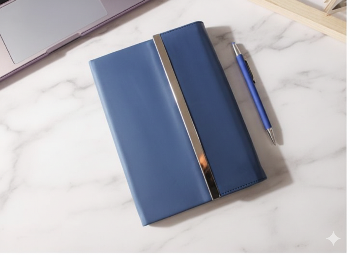 Premium Leather Notebook Gift Set with Blue Metal Pen and Gift Bag - Image 2