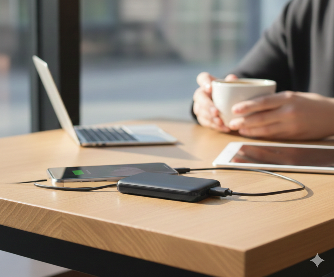 Mini Power Bank with Built-in Charging Cable – Slim Black Rubber Design – Ideal for Daily Use & Gifting - Image 4