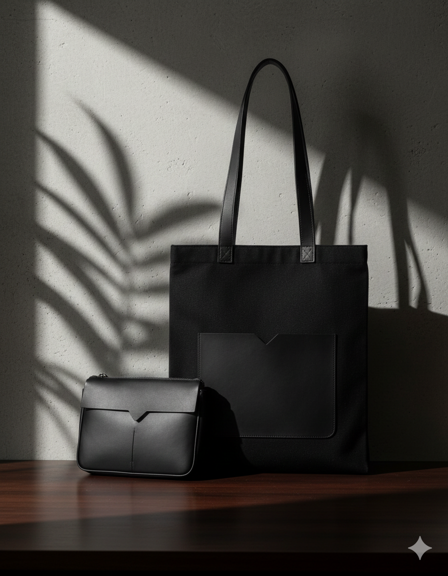 Elegant Black Tote Bag Set – Minimal Design with Matching Pouch - Image 4