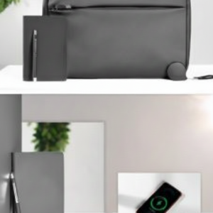 Premium Black Leather Set – Leather Bag + Notebook + Pen + Fast Wireless Charger