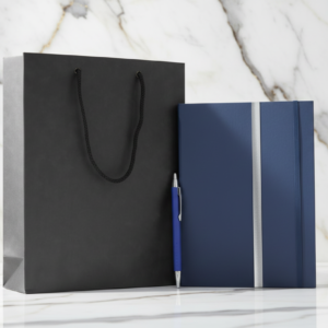 Premium Leather Notebook Gift Set with Blue Metal Pen and Gift Bag