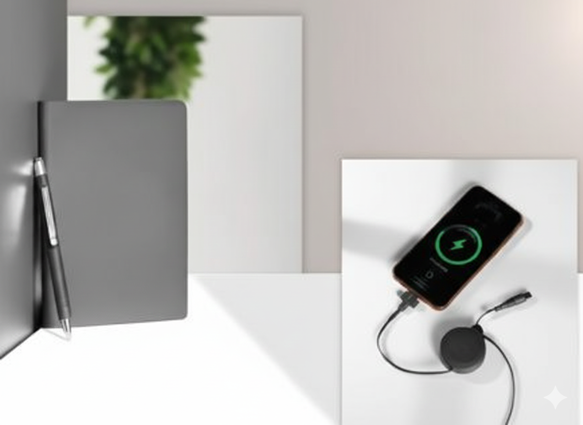 Premium Black Leather Set – Leather Bag + Notebook + Pen + Fast Wireless Charger - Image 3