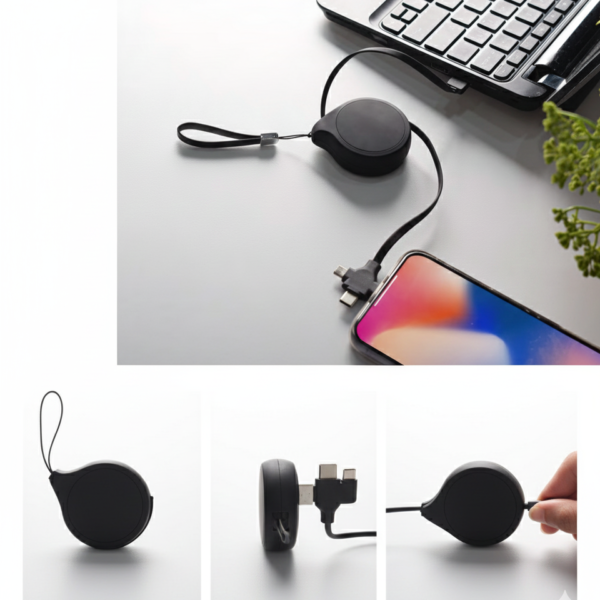 Portable Charger with Built-in Cable – High-Quality Black Rubber Design
