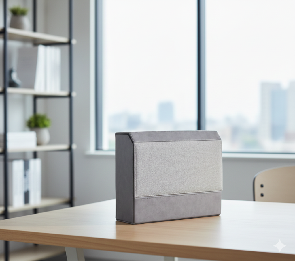 Gray Cement Stand Gift Box – Foldable Vertical Design with Magnetic Closure