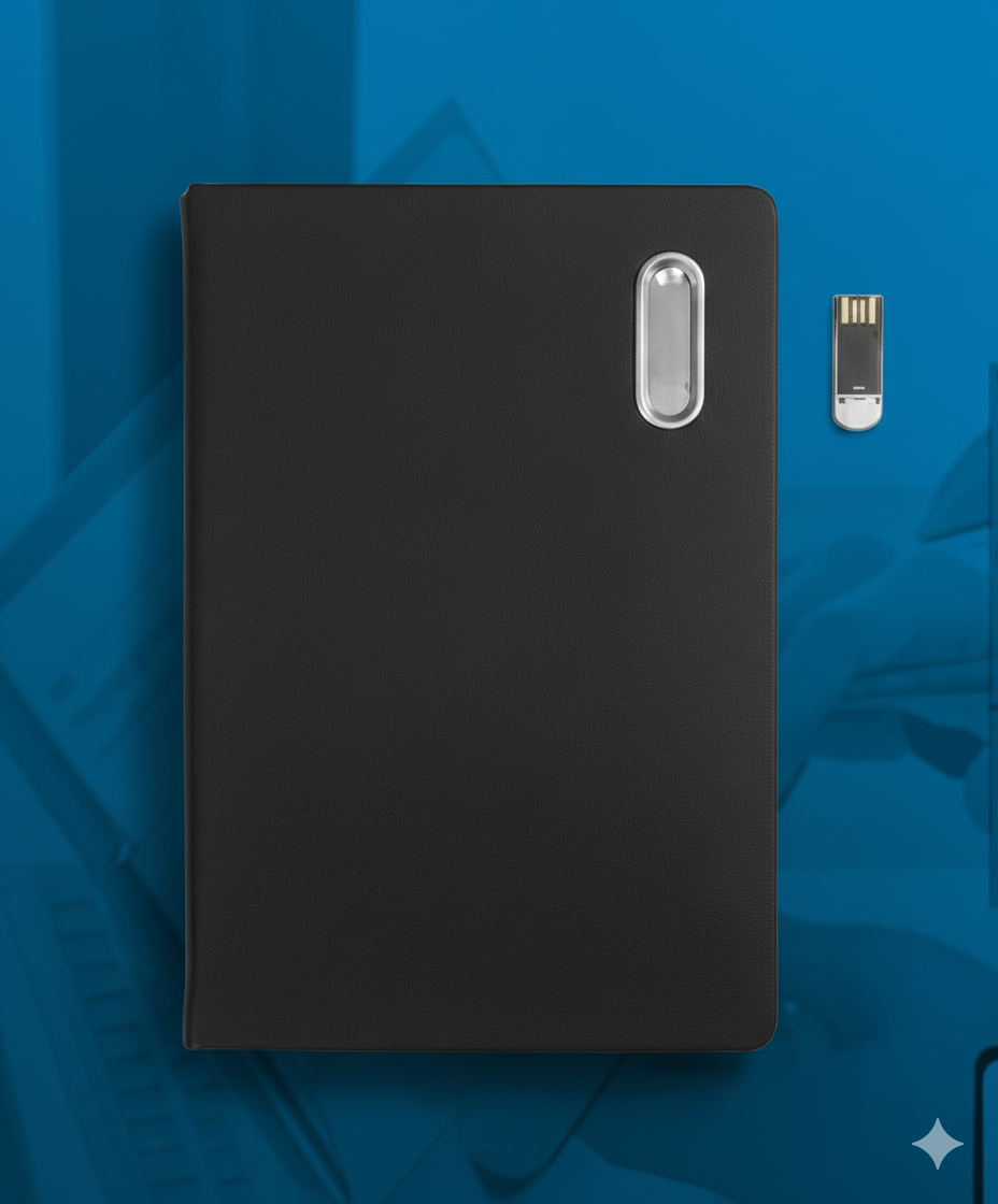 Premium A5 Notebook with Built-in 32GB Flash Drive – Textured Leather Design|CODE:UNB1 - Image 2