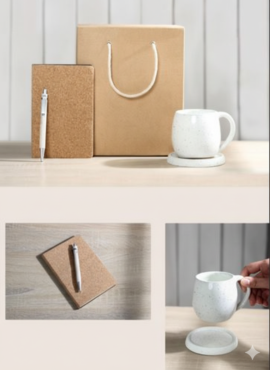 Premium Gift Set: Kraft Bag + Cork Notebook + Elegant Pen