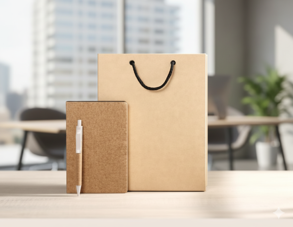 Premium Gift Set: Kraft Gift Bag + Organic Notebook + Elegant Pen