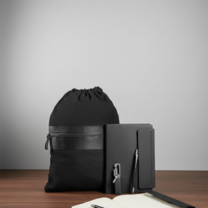 Stylish Professional Gift Set – Drawstring Bag + Premium Notebook + Metal Pen + Keychain