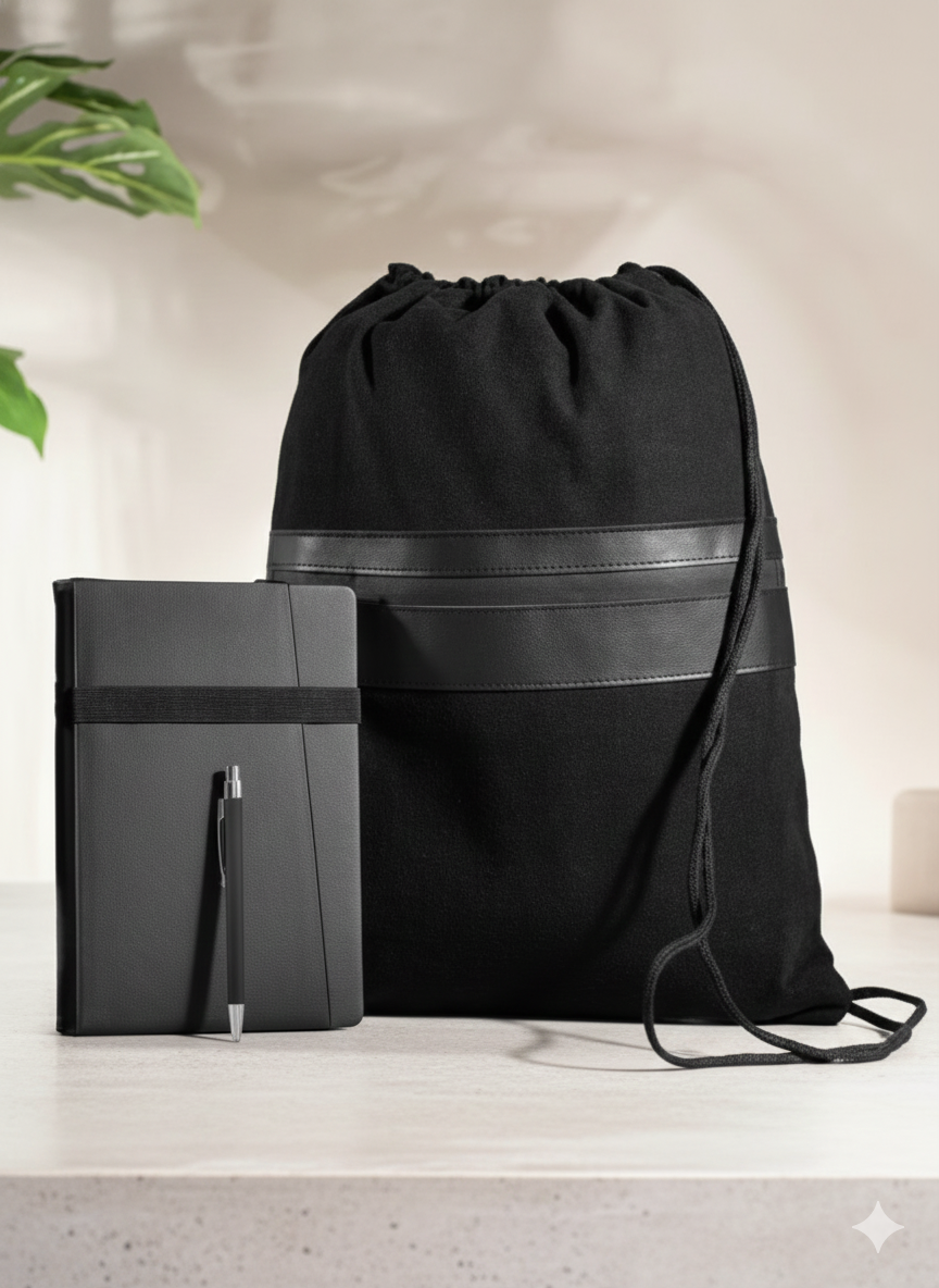Premium Office Set – Drawstring Bag, Notebook & Metal Pen - Image 2