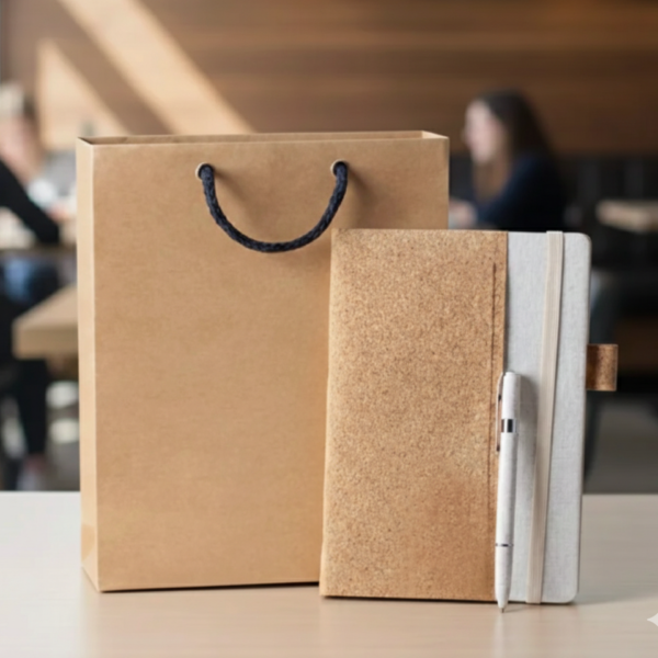 Eco Gift Set with Kraft Bag, Cork Notebook & Pen – Premium Office Essentials
