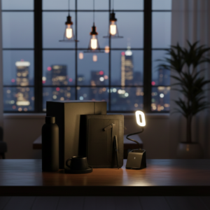 Luxury Office Set – Hard Cover Box, Leather Organizer, Cup with Coaster, Blade Charger + Pen Holder, Thermal Mug, Metal Pen