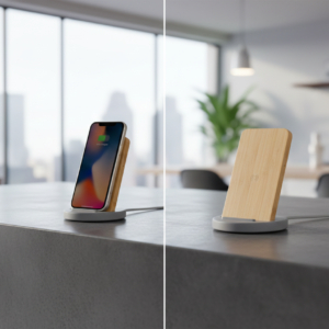Bamboo Wireless Charger Stand 5W – Eco-Friendly Desk Charging Pad |Code :BCE-WC4