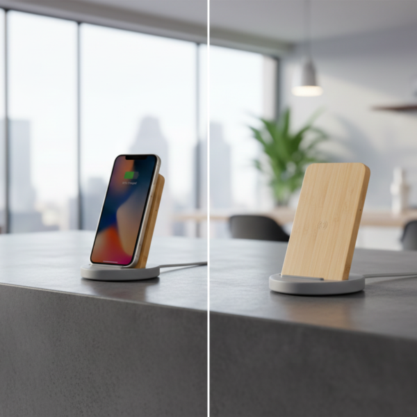 Bamboo Wireless Charger Stand 5W – Eco-Friendly Desk Charging Pad