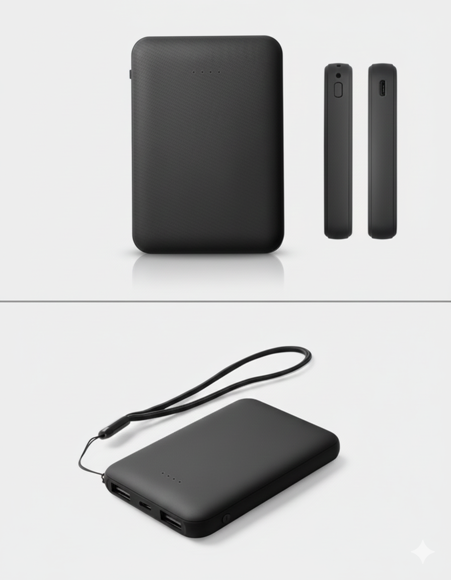 Mini Power Bank with Built-in Charging Cable – Slim Black Rubber Design – Ideal for Daily Use & Gifting - Image 2