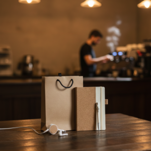 Eco-Friendly Natural Gift Set – Cork & Linen Notebook with Bamboo Pen and 3-in-1 Charging Cable