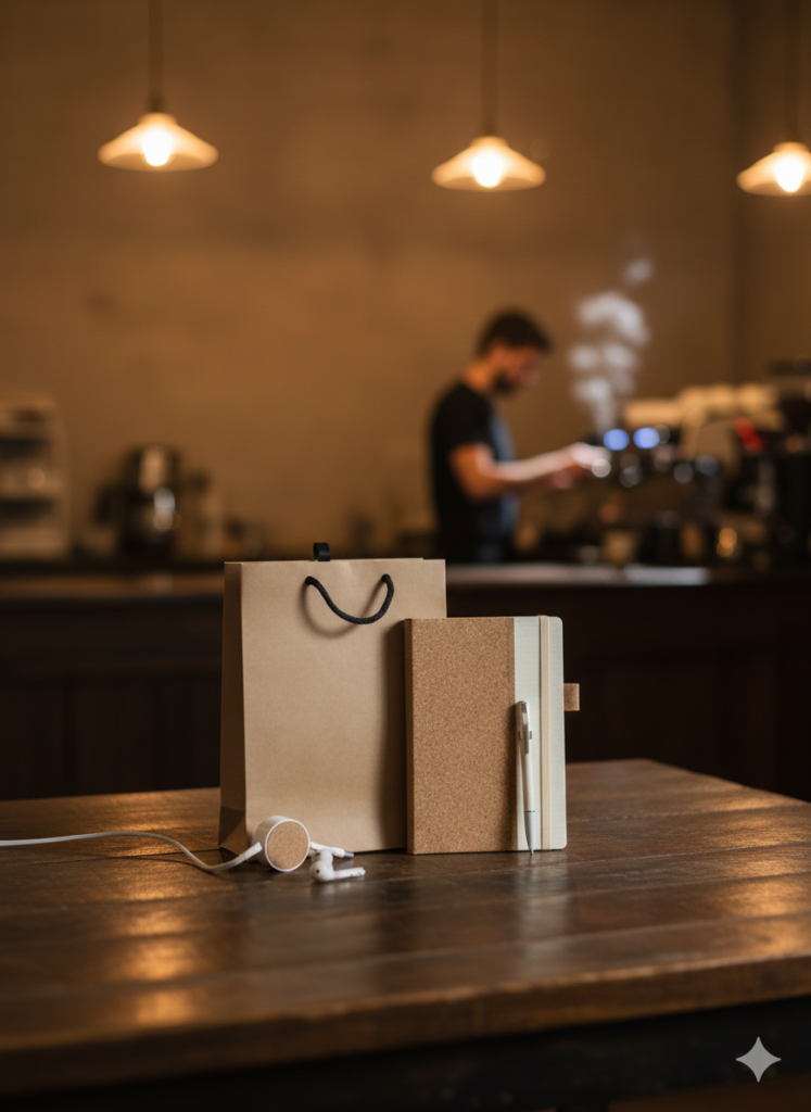 Eco-Friendly Corporate Gift Set – Cork Notebook, Bamboo Pen & Charging Cable – Sustainable Business Gift