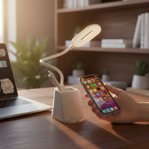 Smart Desk Lamp with Wireless Charging & Pen Organizer