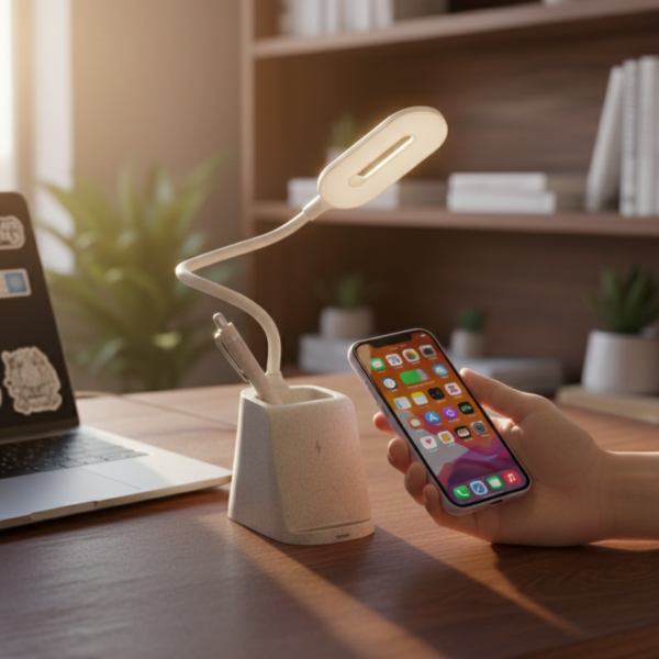 Smart Desk Lamp with Wireless Charging & Pen Organizer