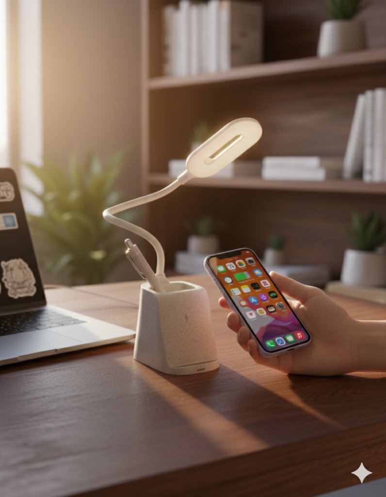 Smart Desk Lamp with Wireless Charging & Pen Organizer