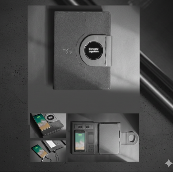 Smart Notebook Organizer with Built-in 8000mAh Power Bank & Wireless Charging