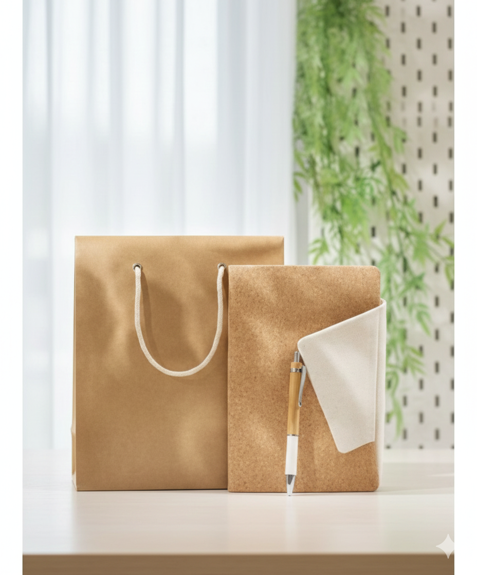 Eco Office Gift Set with Kraft Bag, Cork Notebook & Pen – Minimal Professional Design - Image 2