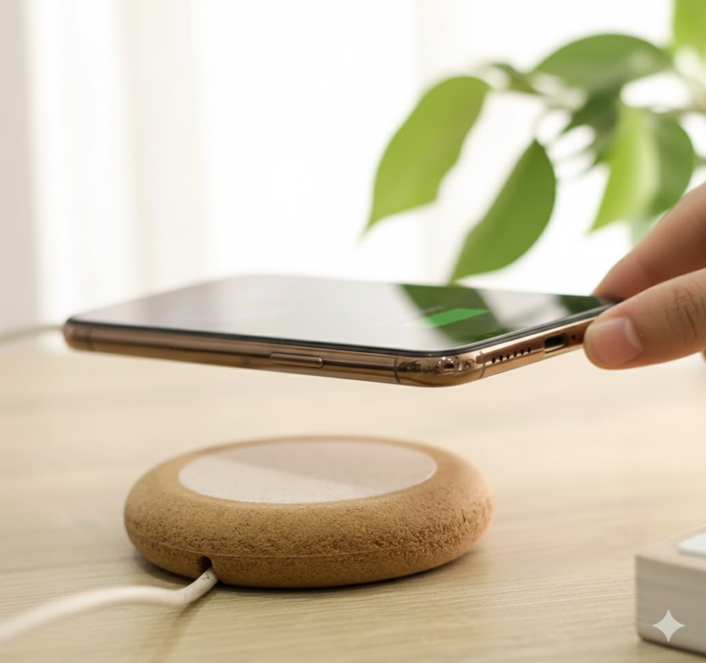 Wheat & Cork Wireless Charger – Eco-Friendly Qi Charging Pad with Natural Cork Base