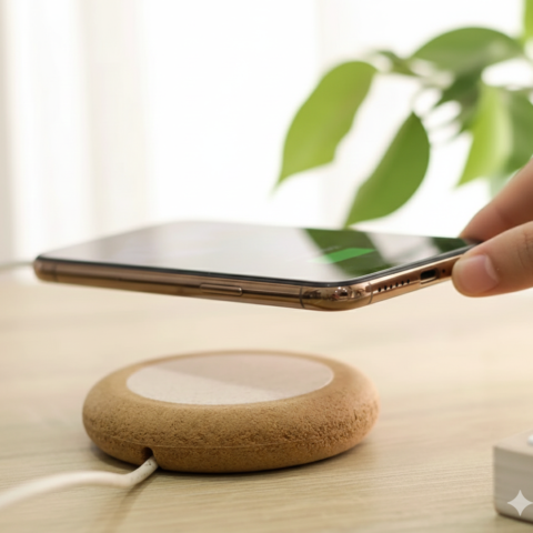 Wheat & Cork Wireless Charger – Eco-Friendly Qi Charging Pad with Natural Cork Base