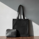 Elegant Black Tote Bag Set – Minimal Design with Matching Pouch 1