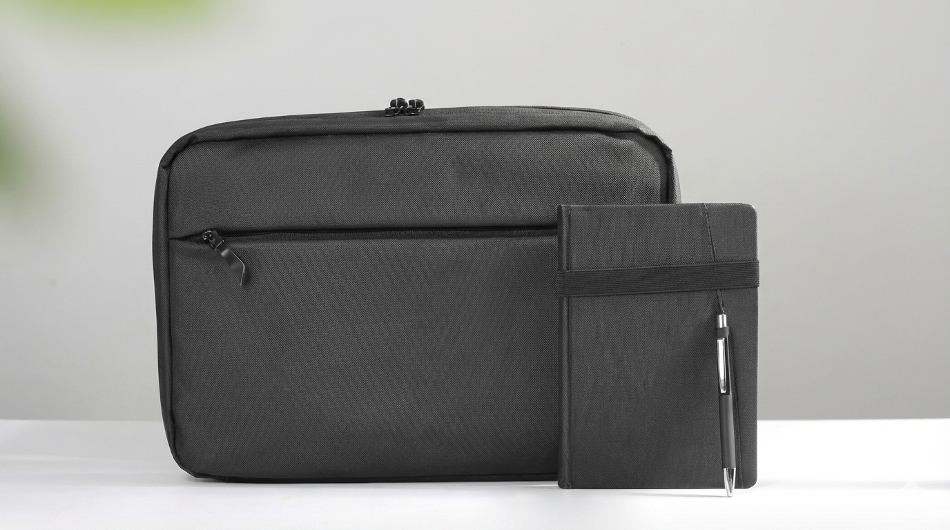 Essential Black Work Set – Elegant Leather Work Bag with Notebook & Pen