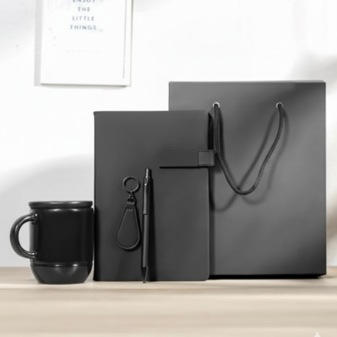 Black Office Gift Set – Notebook, Pen, Mug & Gift Bag