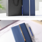 Premium Leather Notebook Gift Set with Blue Metal Pen and Gift Bag 2